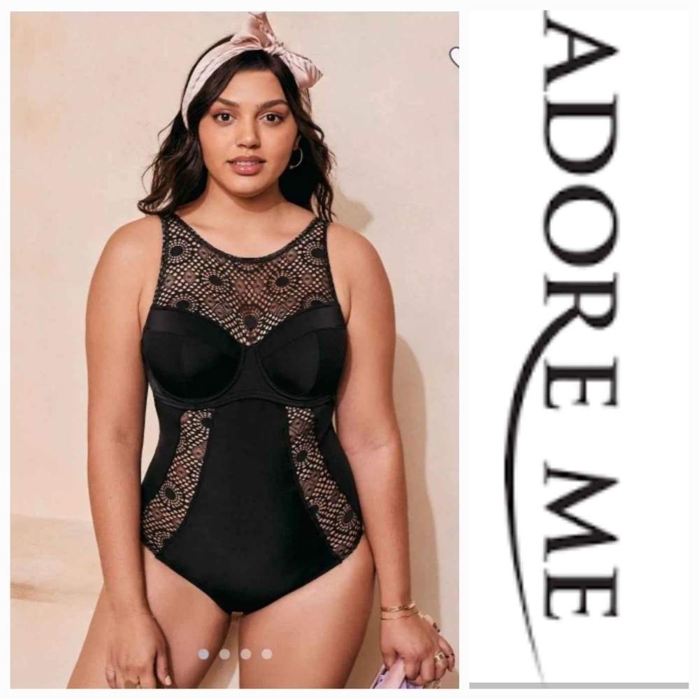 NWT Adore Me Wendi Plus Black Lace Swimsuit ~42G